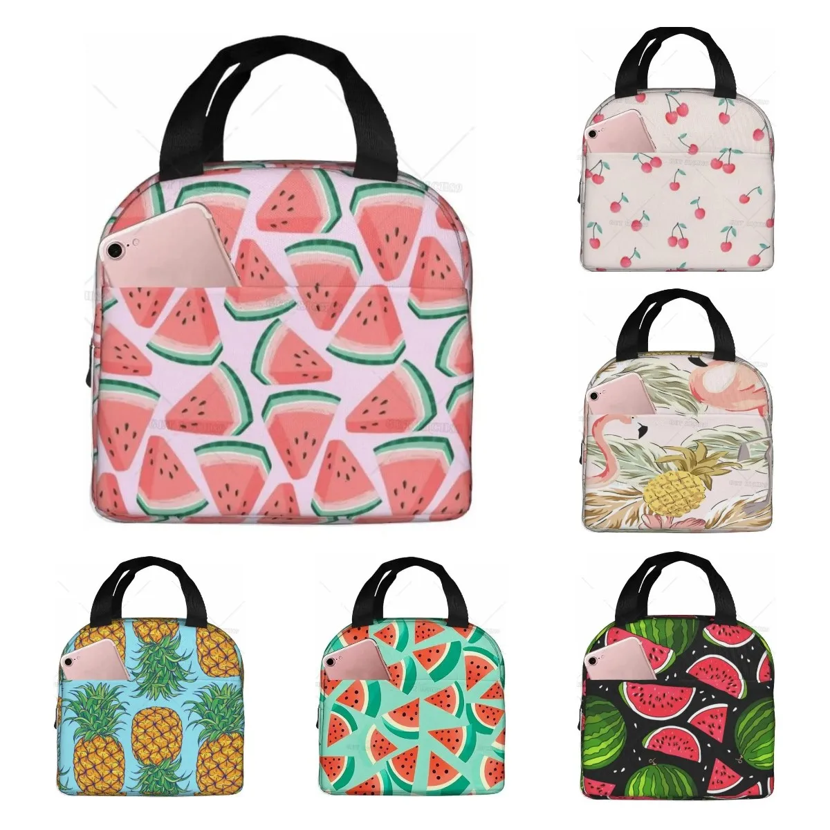 Tote Bag Sublimation - 만화 수박 체리와 파인애플 재사용 가능한