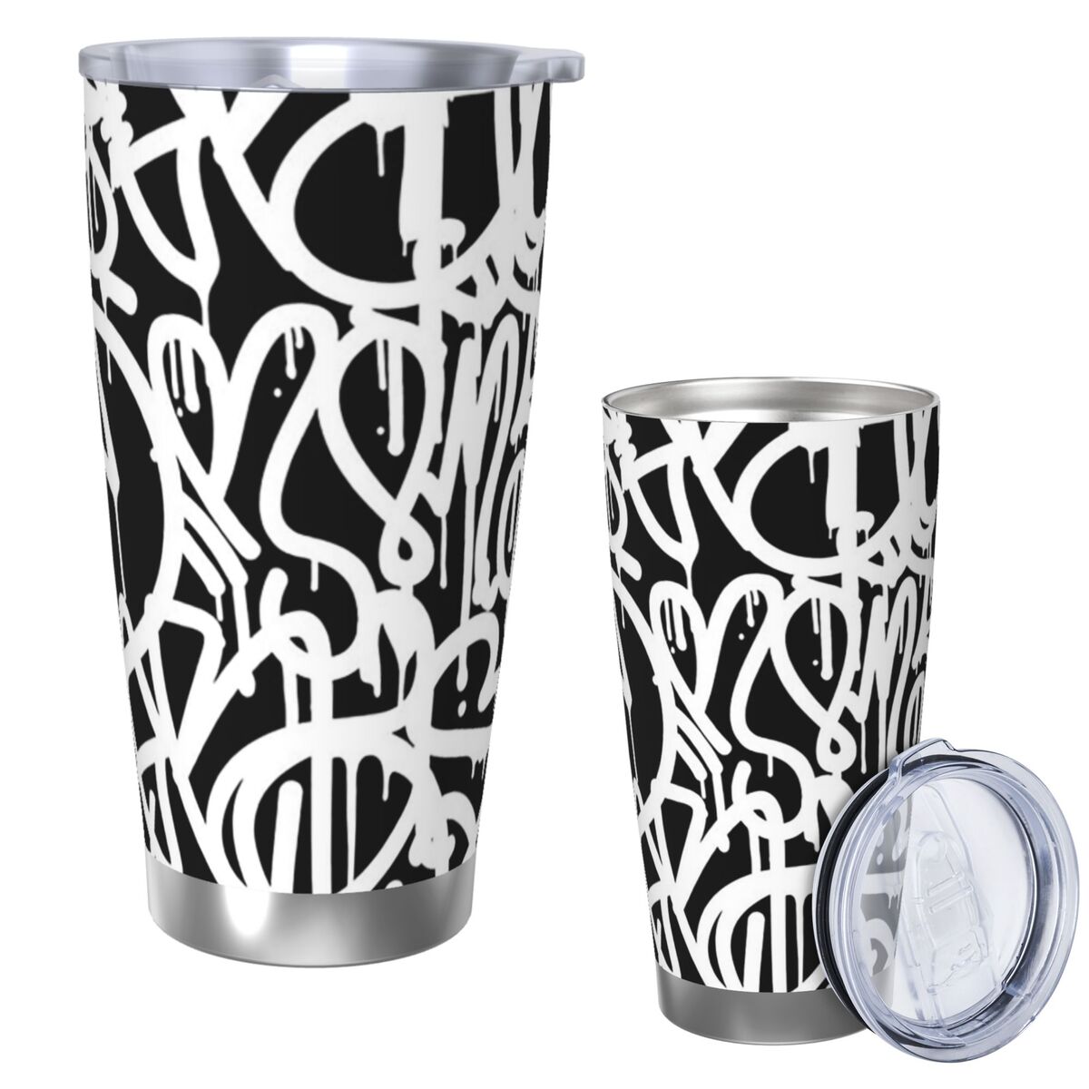 Tumbler 20Oz White - 흑백 그래피티 스테인리스 스틸 텀블러 진공