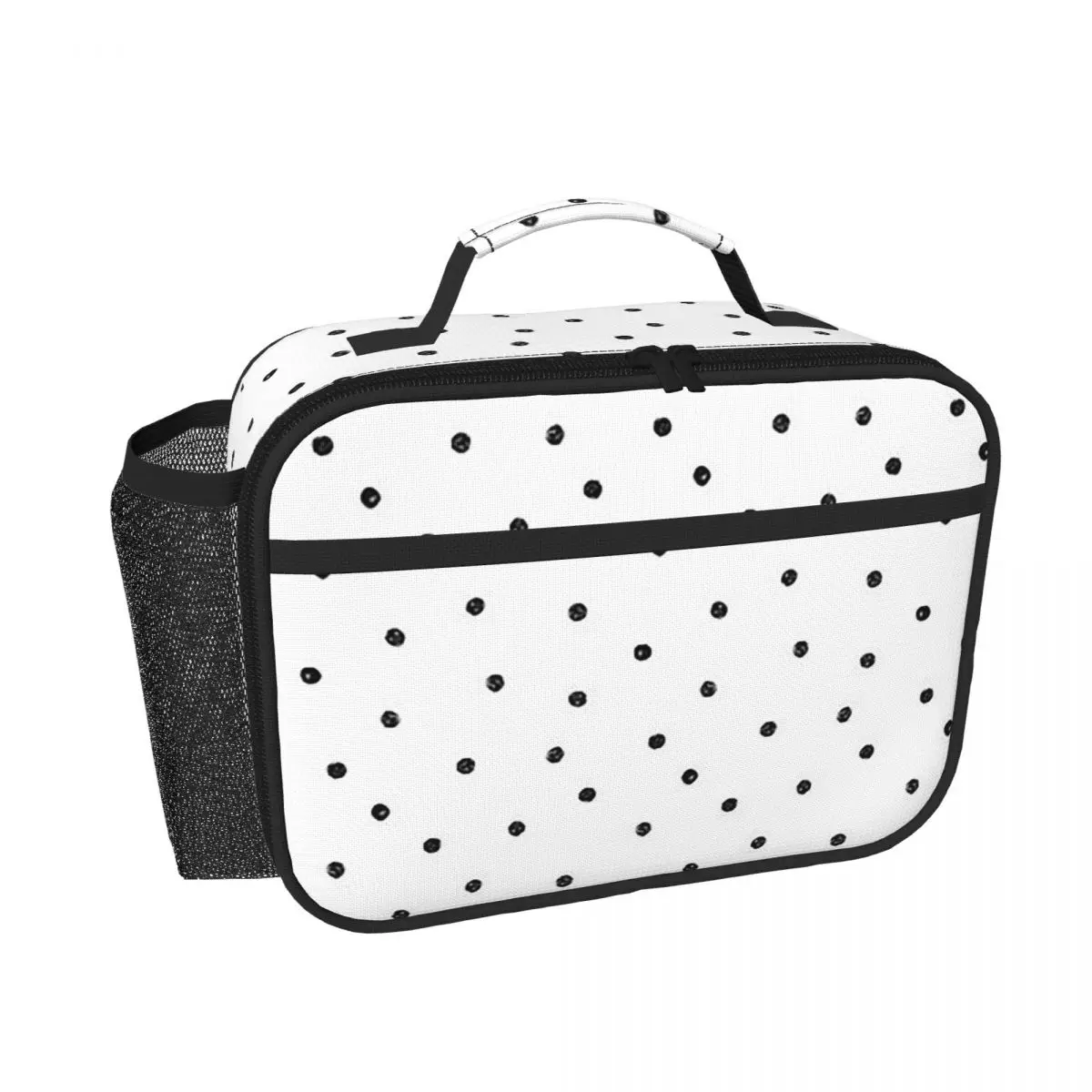 Tote Bag Sublimation - 블랙 화이트 폴카 도트 절연 도시락