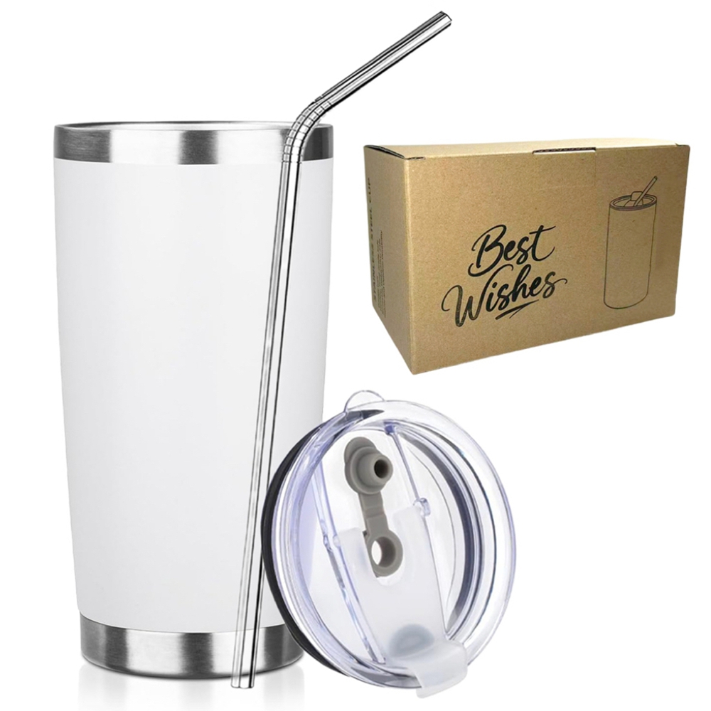 Tumbler 20Oz White - 20온스 텀블러 머그컵(뚜껑, 빨대 포함) 스테인리스