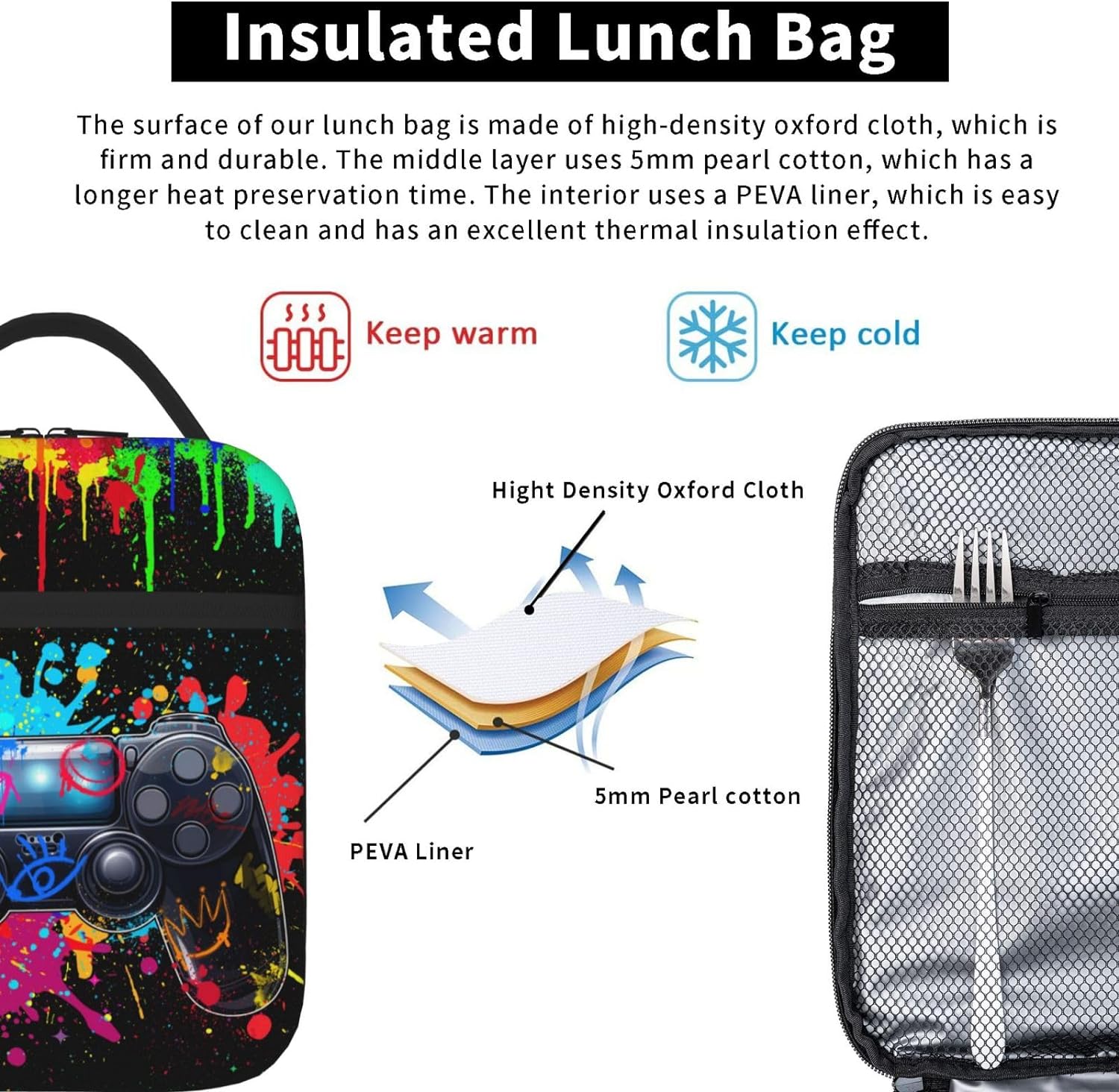 소년을위한 비디오 게임 도시락 상자 절연 게임 패드 점 - Tote Bag Sublimation 리뷰 및 가격