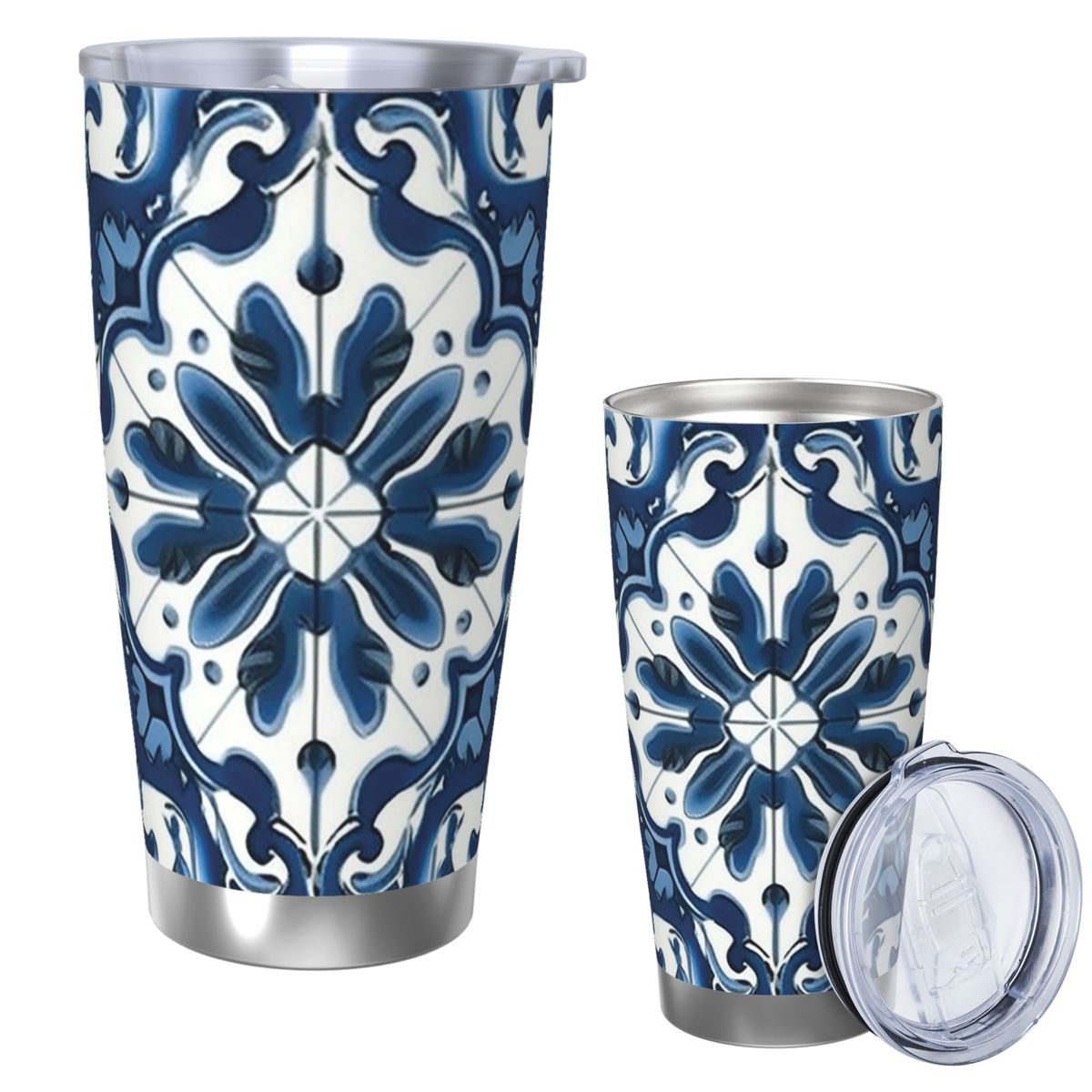 파란색과 흰색 마졸리카 무늬 스테인리스 스틸 텀블러 진 - Tumbler 20Oz White 리뷰 및 가격