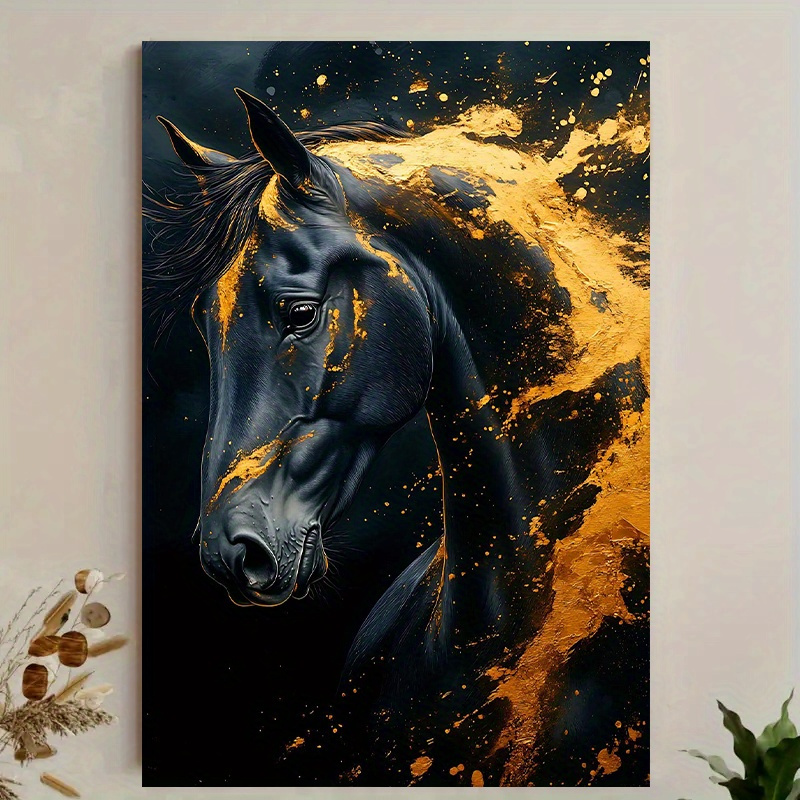 1개 우아한 검은 말 캔버스 벽 예술과 황금색 강조 - - Canvas Wrap Ready 리뷰 및 가격